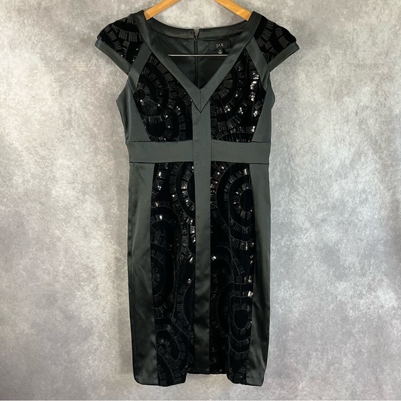 NEW JAX Formal Sheath Dress Womens 2 Black Sequin Cap Sleeve Cocktail NWOT $158 - Picture 1 of 6